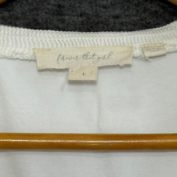 FOREVER THAT GIRL White Puff-Sleeve Ruffle Blouse Large Romantic Feminine Soft - Picture 3 of 10